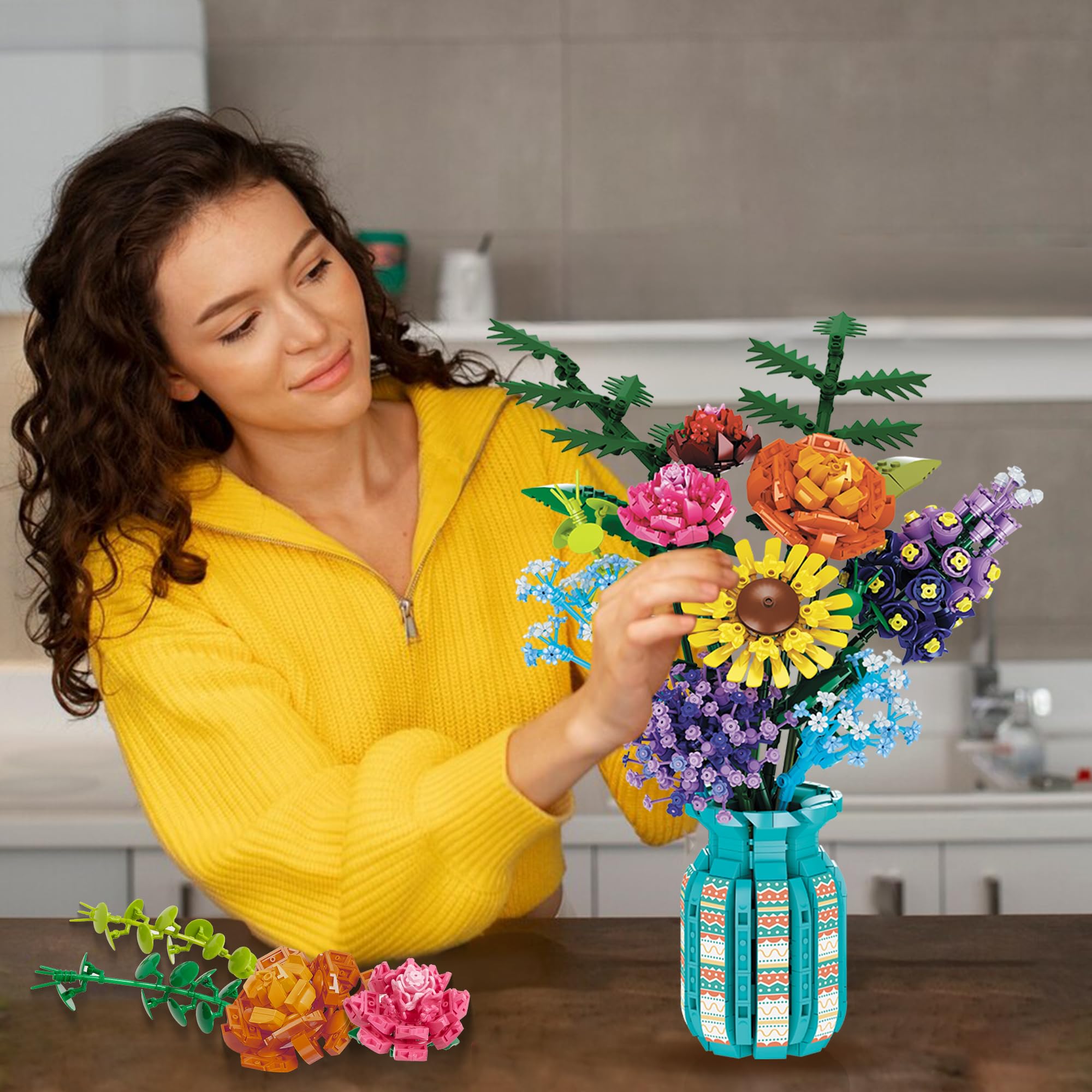 Amazon.com: ZONECYTD Flowers Bouquet Toys Building Blocks Set with